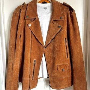 BLANKNYC Camel Suede Moto Jacket Size L | Genuine Leather Biker Capsule